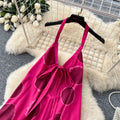 Vacation style halterbacklessprintingdress women's summerfashion classic strappy slimming look large swing long skirt