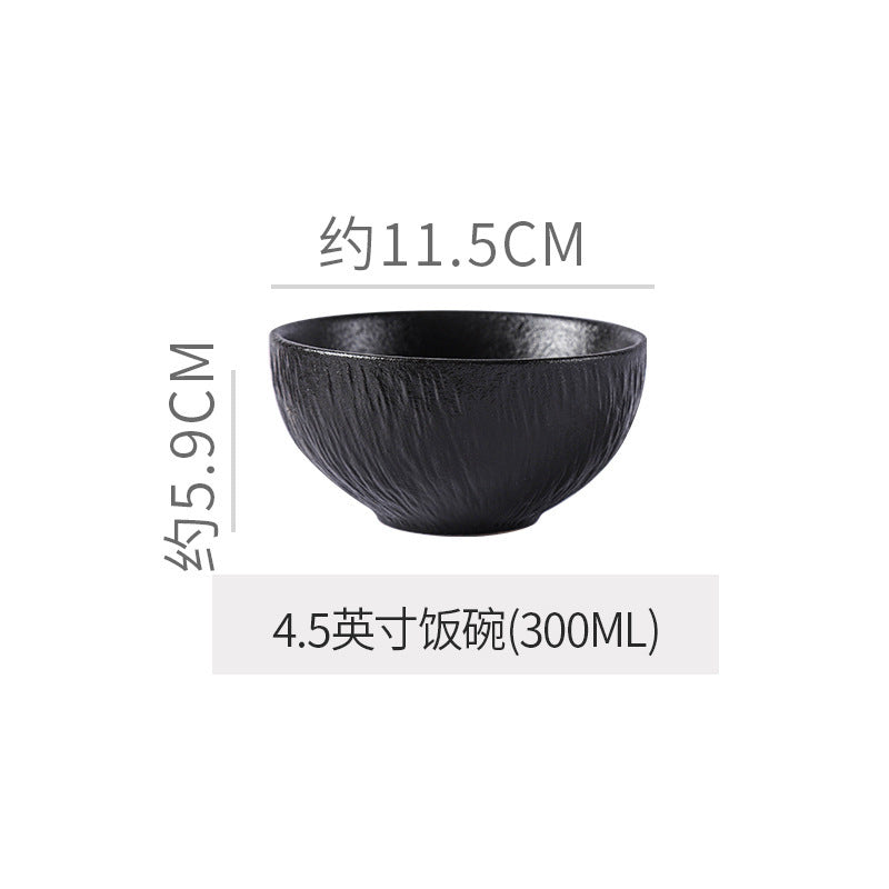 Vintage rock texture ceramic dinnerware set - soup plates, fish plates, steak plates, and vegetable plates - matte finish, high-end black and white dinnerware set