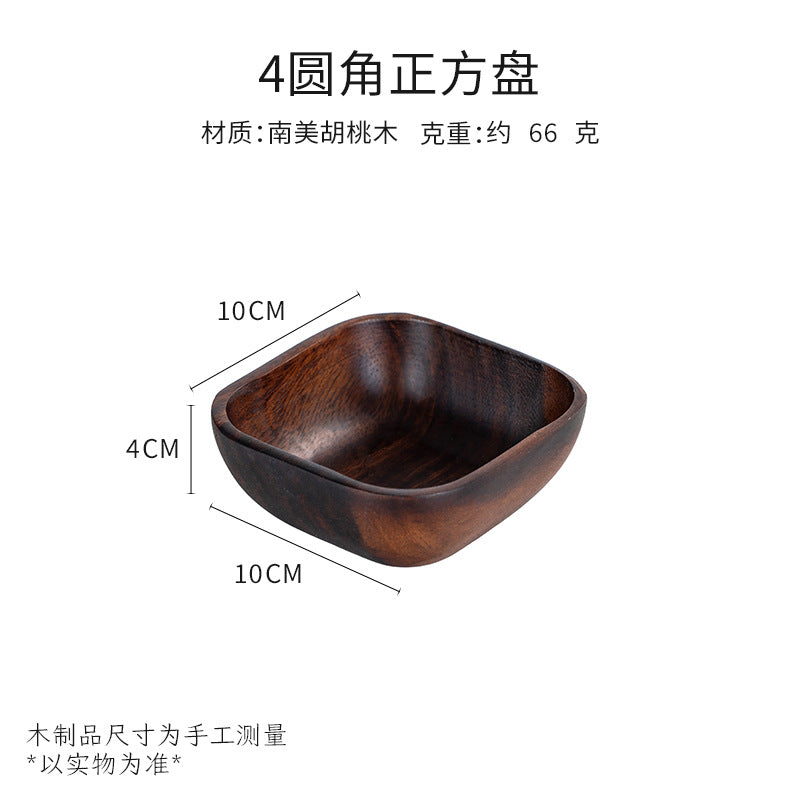 Walnut wood fruit platter solid wood round salad bowl dish dinner plate household kids fruit plate wholesale wooden tray