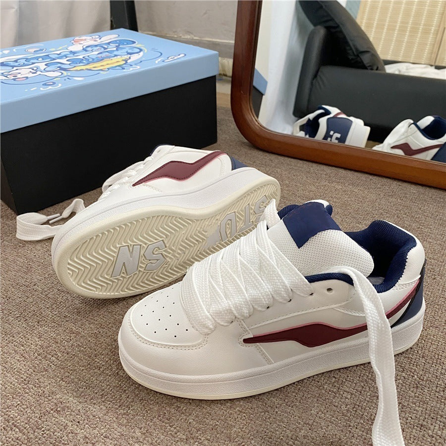 Preppy style national trend niche bread shoes women's ins trend 2026 summer new styleeasiest for matchthick sole round toetie back sneakers