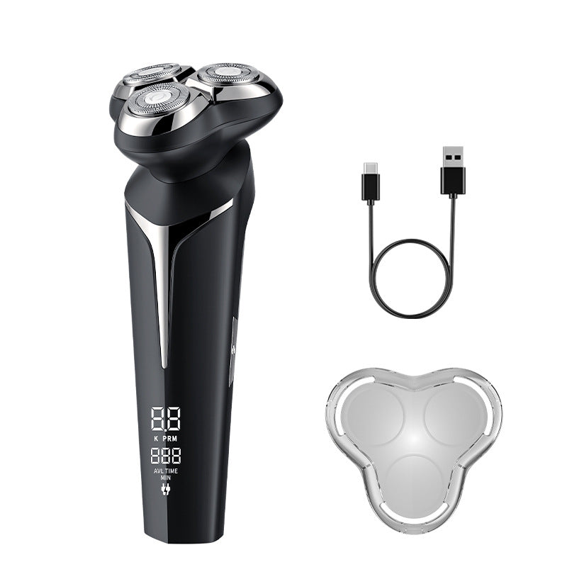 Personalized electric shaver 3-head floating double-ring knife net anti-pinch whole body washable smart digital display shaver