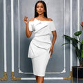 fashion off-shoulder sexy party dress stereo pleated rufflesilmelegance hip skirt dress