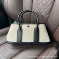 Top-grain leather niche styleclassy women's genuine leather satchel bag large capacity canvas contrast color garden tote bag