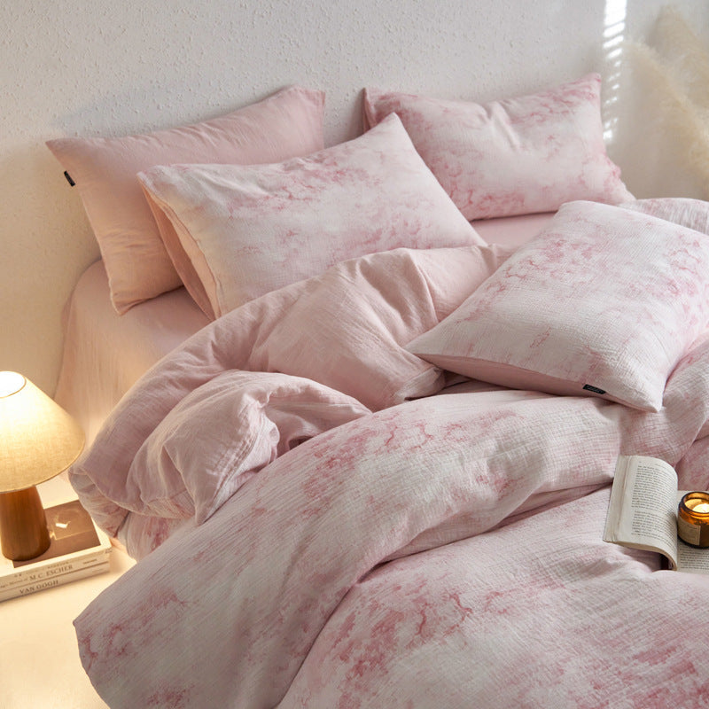 Spring new product Class A cotton three-layer yarn four-piece quilt cover bed sheet pastoral pure cotton dormitory three-piece bedding