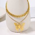 European and american cross-border fashion 18k gold hollow butterfly pendant necklace for women, alloy chunky chain, high-end jewelry