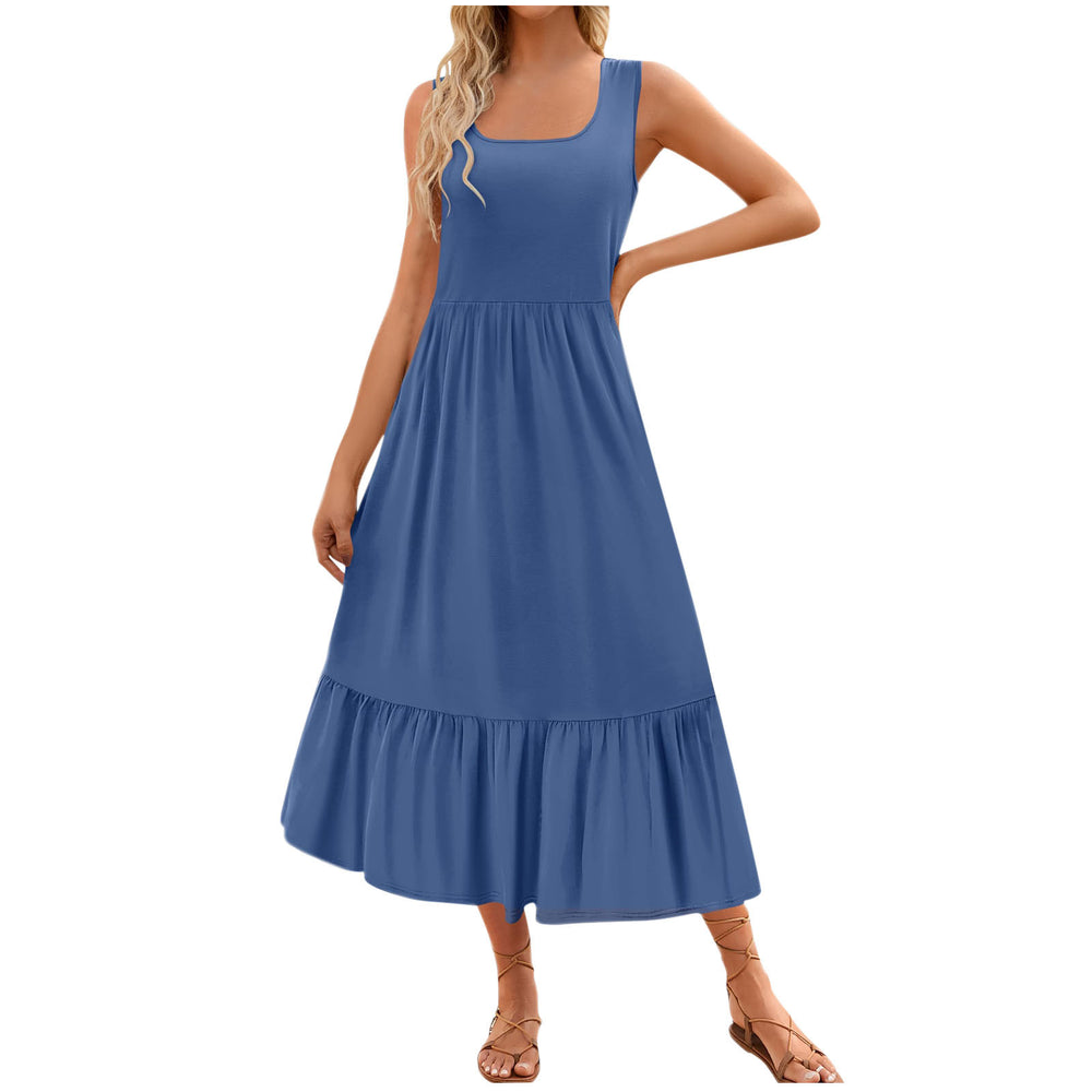 european and american cross-border summer sleeveless tank dress - flowy, layered beach maxi dress with pockets for women