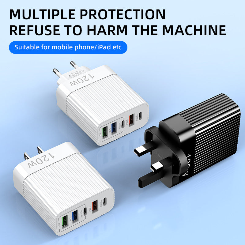 European and american standard multi-port mobile phone charger fast charging head 3usb+2c british standard five-port charging head suitable for huawei and apple