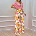 summer new women's clothing: cross-border european and american hot seller - printed batwing sleeve short-sleeve top, versatile and stylish set