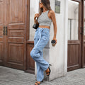 european and american style cross-border e-commerce  new arrival washed denim multi-pocket heavy-duty casual work pants
