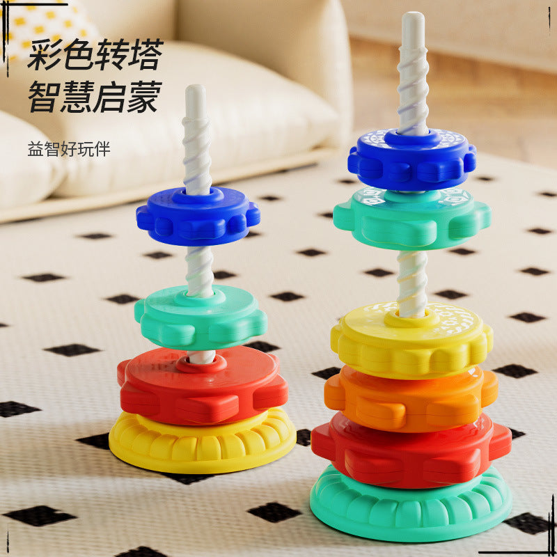 Rainbow Rotary Music Stacking Music Color Torch Ring 1 1-3 Year Old Infant Baby Rotary Tower Early Education Educational Toys