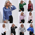 Hot-selling real shot: women's satin shirt - faux silk long sleeve blouse, new spring/summer collection, european & american cross-border women's fashion