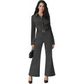 retrostripeshigh waistslimming look flared pants  spring new arrivalpolo collar shirttwo-piece set