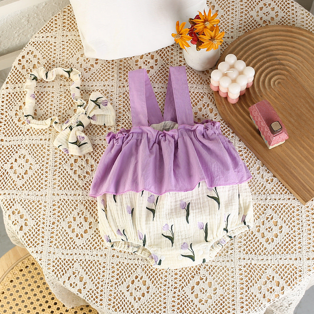 Baby summer suspender bag butt shirt summer thin fashion vest printing tulip triangle khaki baby girl summer
