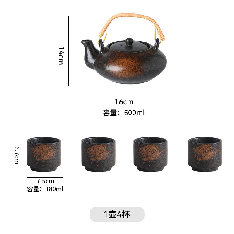 Japanese retro ceramic home tea maker tea cup single pot creative bamboo handle satchel tea set cold water kettle suit