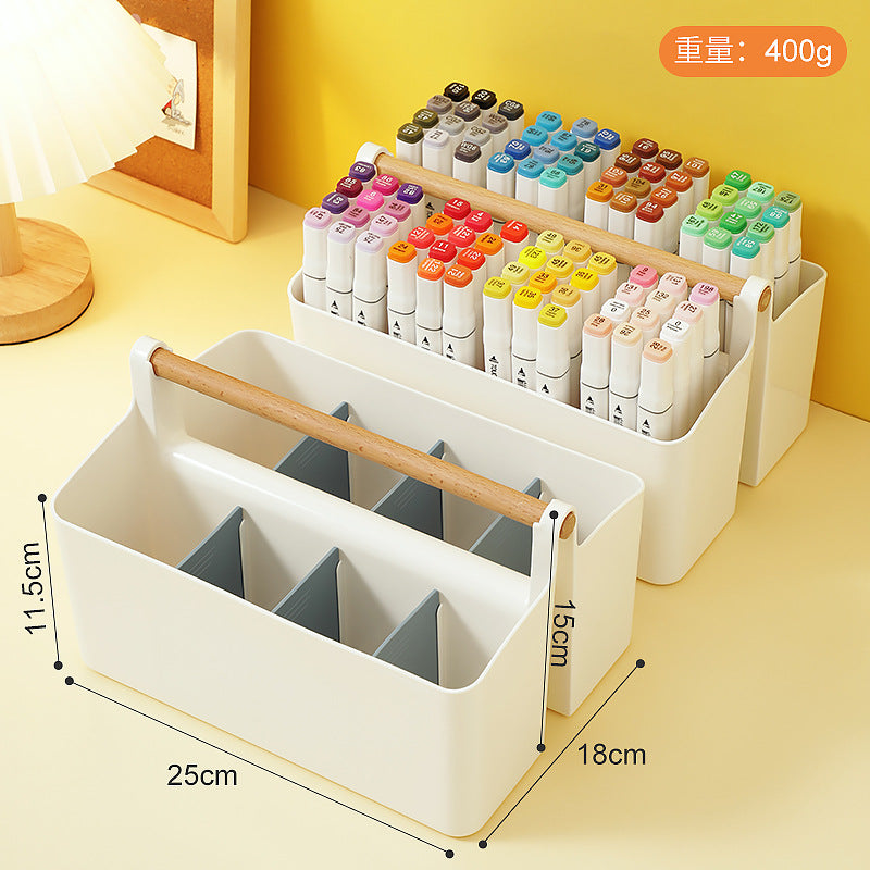 Hand-held colored pen marker storage box, grid large-capacity pen holder, finishing, student brush desktop stationery storage box