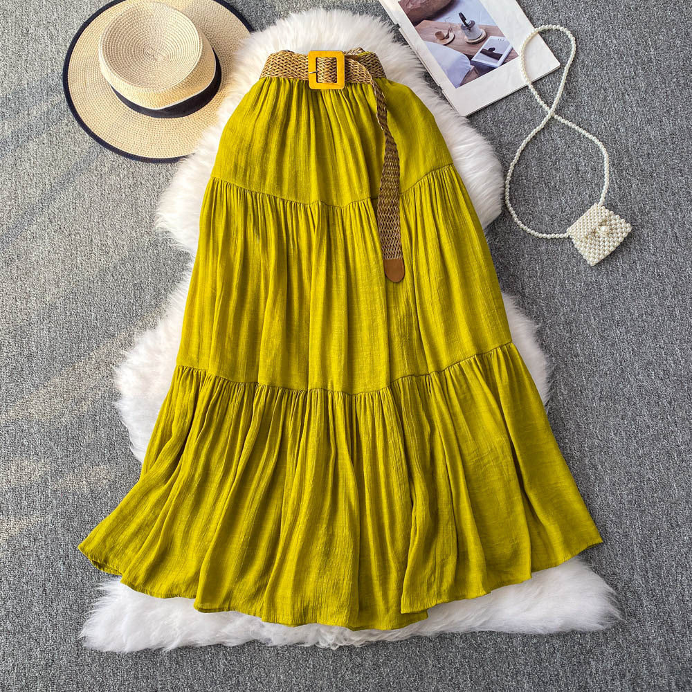 White midi skirt for women, summer  collection: petite-friendly, high-waisted, slimming, flowy, tiered cake skirt