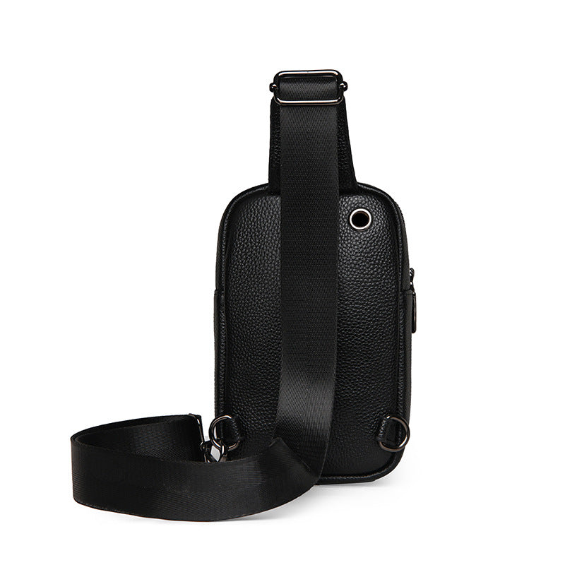 New men's breast bag, messenger bag, leather fashion waterproof simple mobile phone bag, casual trend sports messenger bag