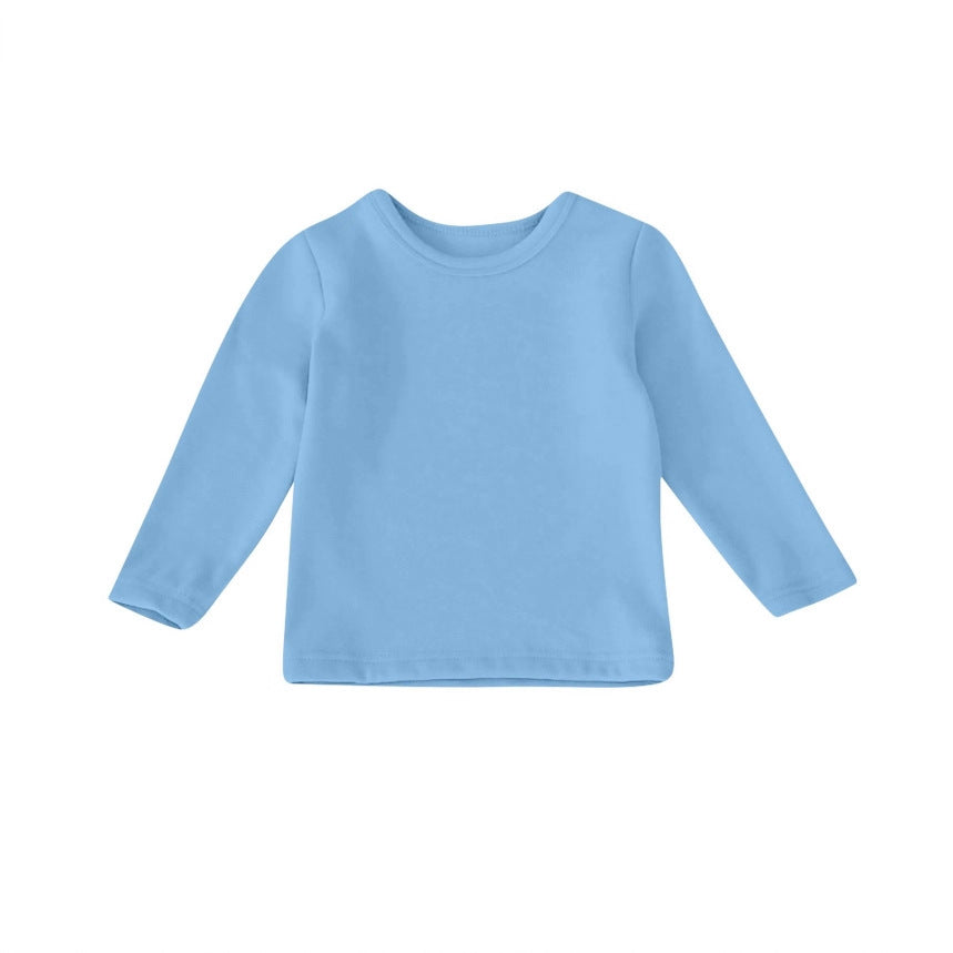 cross-border  autumn/winter new children's long-sleeve crew neck solid color everyday casual fleece-lined t-shirt top