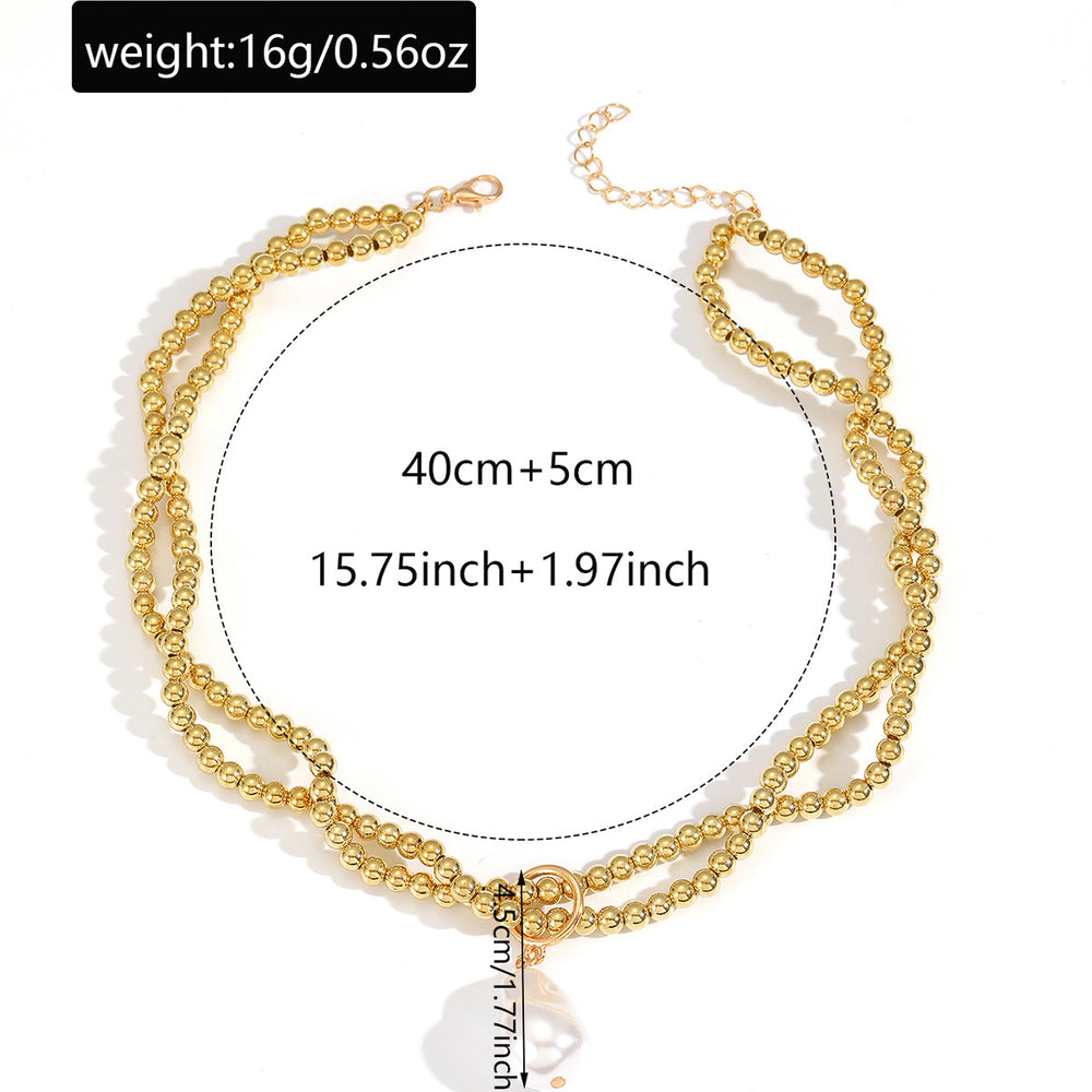 European and american cross-border retro minimalist faux pearl teardrop pendant necklace - unique design round beaded wrap choker