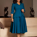 D3351 european and american style women's autumn fashion three-quarter sleeve blazer collar solid color large skirt plus size african dress
