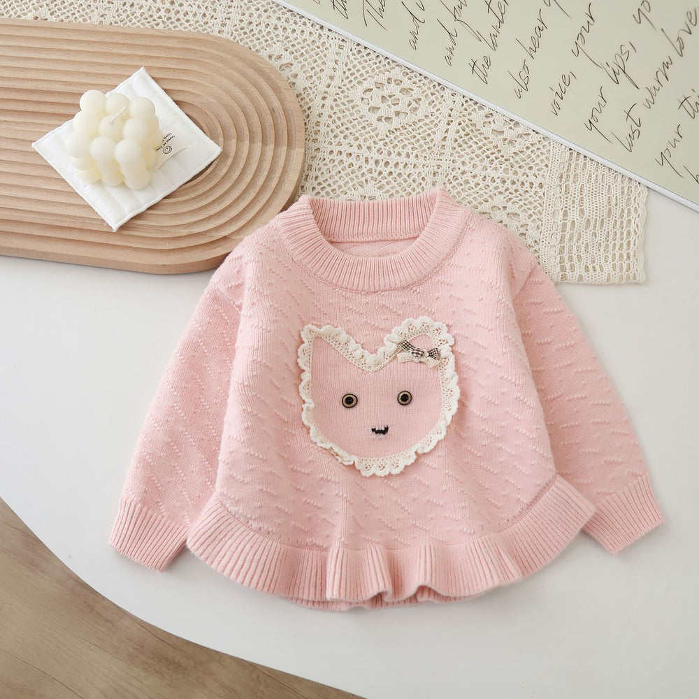 Girls' knit sweater and pants set - new autumn  collection: cute cartoon crewneck two-piece outfit for little girls