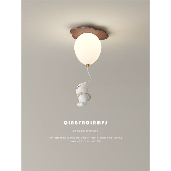 Creative cartoon bear aisle light ceiling light eye protection solid wood children's room balloon decorative light