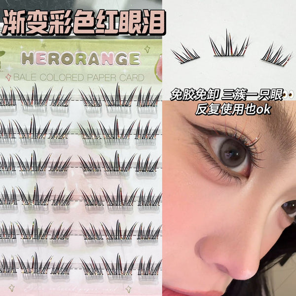 HERORANGE gradual change color red tears false eyelashes natural simulation thick curl photogenic  eyelashes