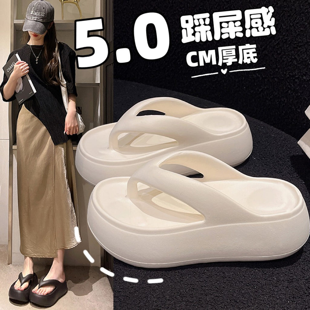 6cm thick-soled flip-flops for women, summer outdoor wear, soft sole, height increasing, indoor non-slip, new beach flip-flops