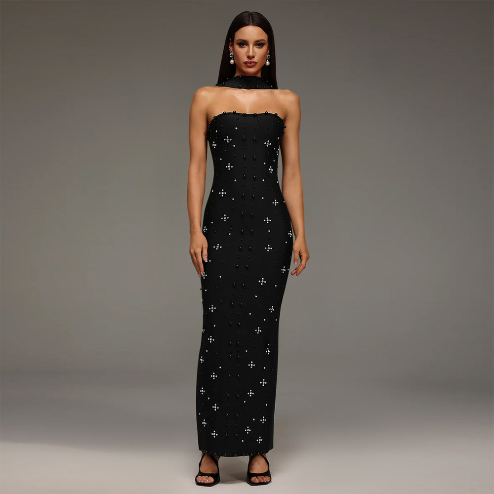 C7625 cross-border   fashion women's elegant rhinestone bodycon bandeau dress