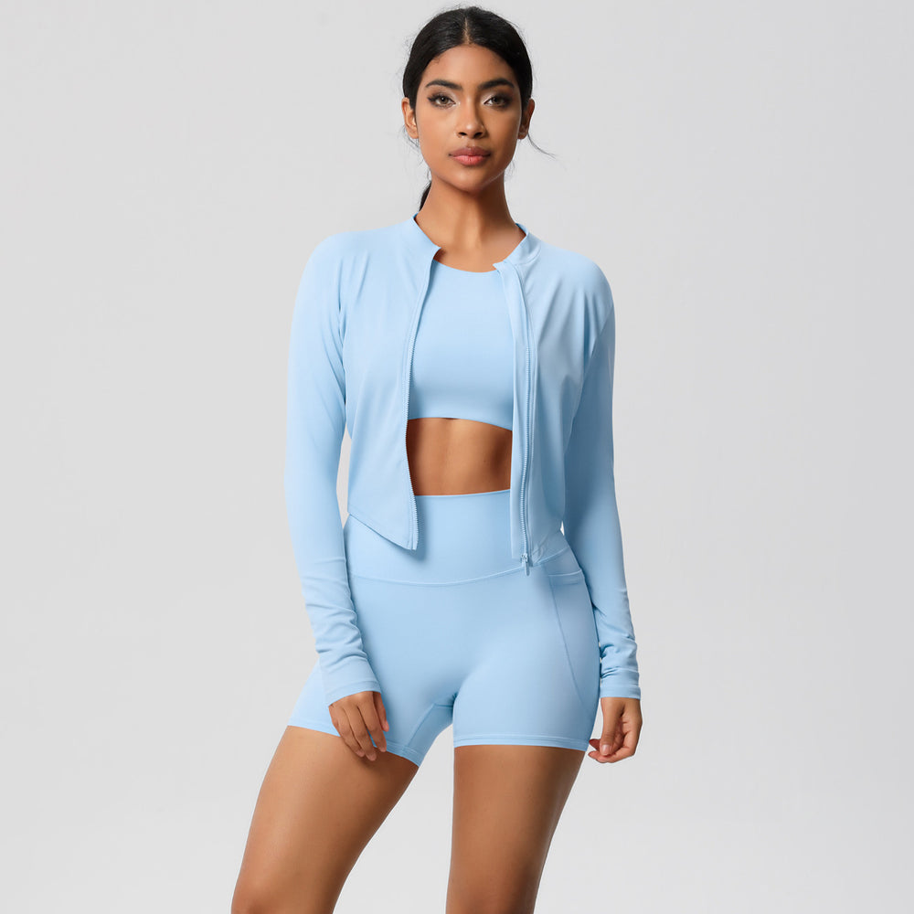Cloud-soft quick-dry yoga activewear set: high-waisted, slim-fit pocket shorts for outdoor running and fitness