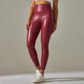Clearance european and american cross-border  elastic pu leather pants women's colorful high waist tight butt outwear yoga bottom pants