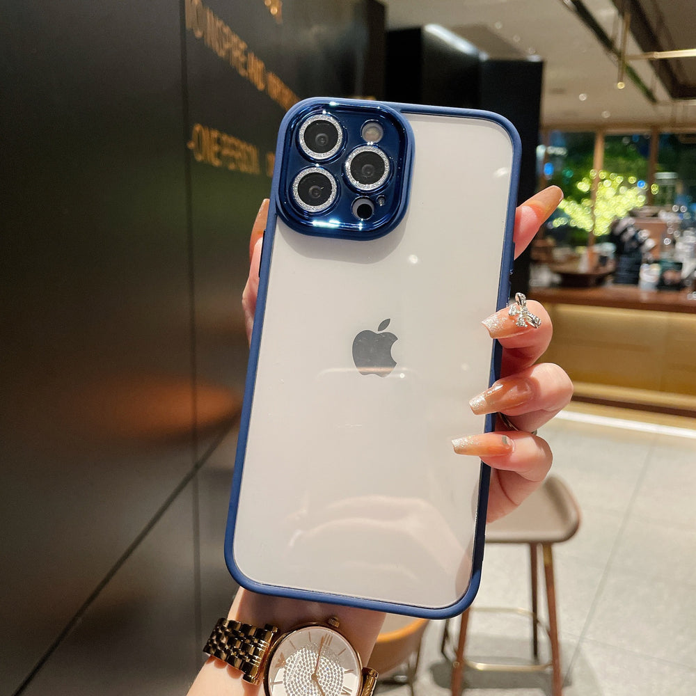Suitable for iphone16pro electroplated glitter lens film mobile phone case wholesale apple 15 transparent acrylic protection