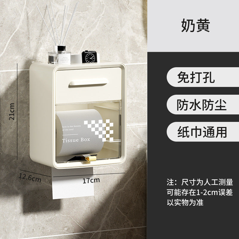 Bathroom tissue box wall-mounted waterproof punch-free toilet paper holder tissue dispenser tissue rack tissue storage