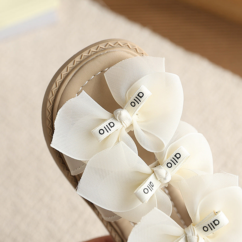 Vancahao  summer new girls' lace bow princess shoes toddler sandals kids' soft sole beach shoes