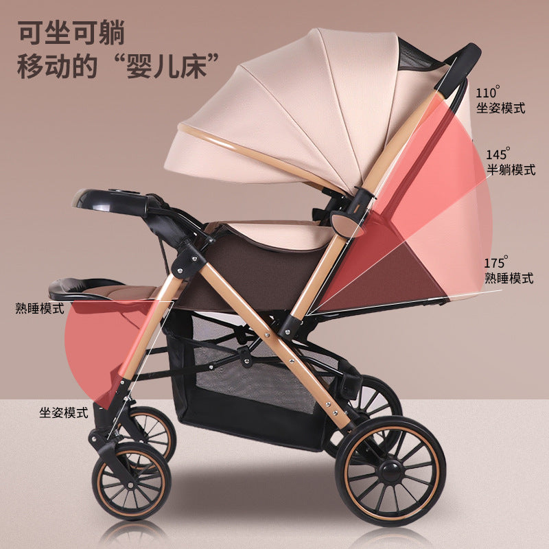 Ready-to-ship baby stroller, convertible from upright to reclined, foldable, suitable for babies aged 0-3 years, with forward and rear-facing options
