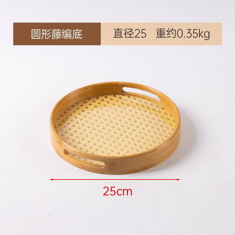 Accessible luxury retro nanzhu tea tray tray bamboo commercial rectangular tea tray pastry handle bbq serving plate