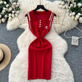 Frenchretro socialite tweed stylefashioncontrast colorembroiderpolo collar sleeveless waist slimming lookknittingdress women