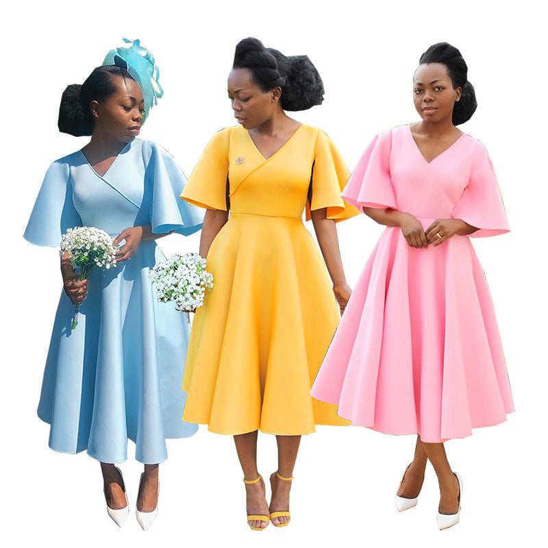 African cross-border  new european and american style elegant commute solid color loose fit dress