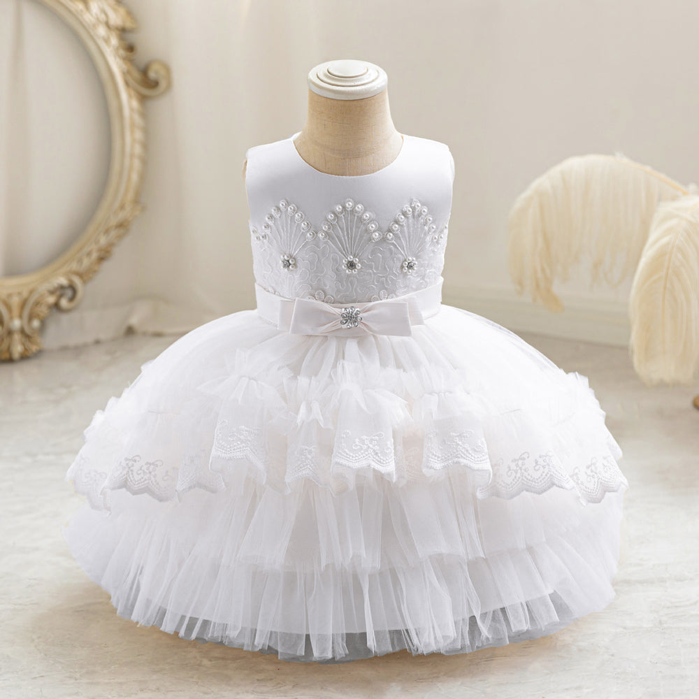 Ready-to-ship new girls' evening gown double-layer wedding cake princess dress first birthday party dress kids dress