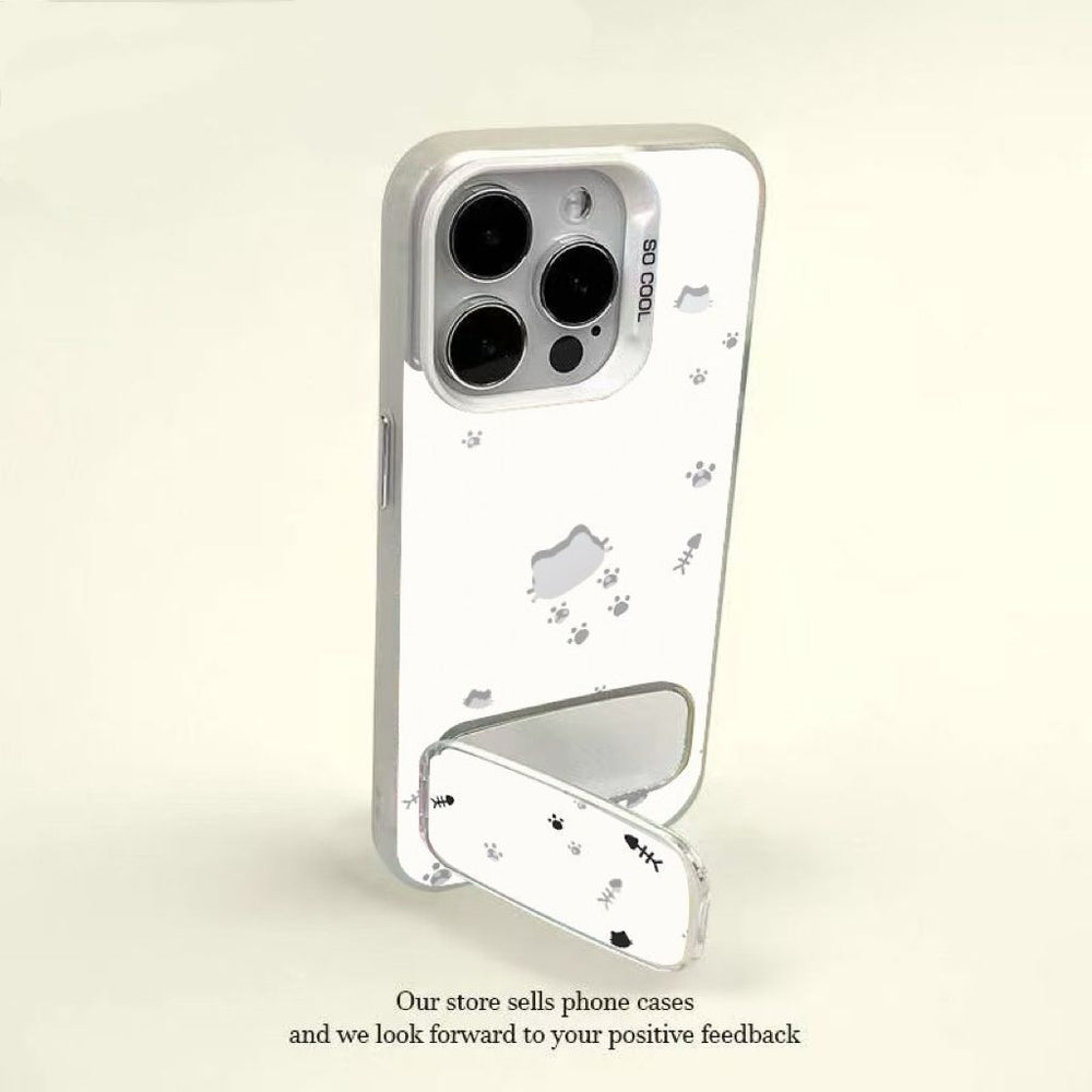 Creamy white cat paw print fishbone design case for apple 17 pro - elegant iphone 18 anti-drop protective cover