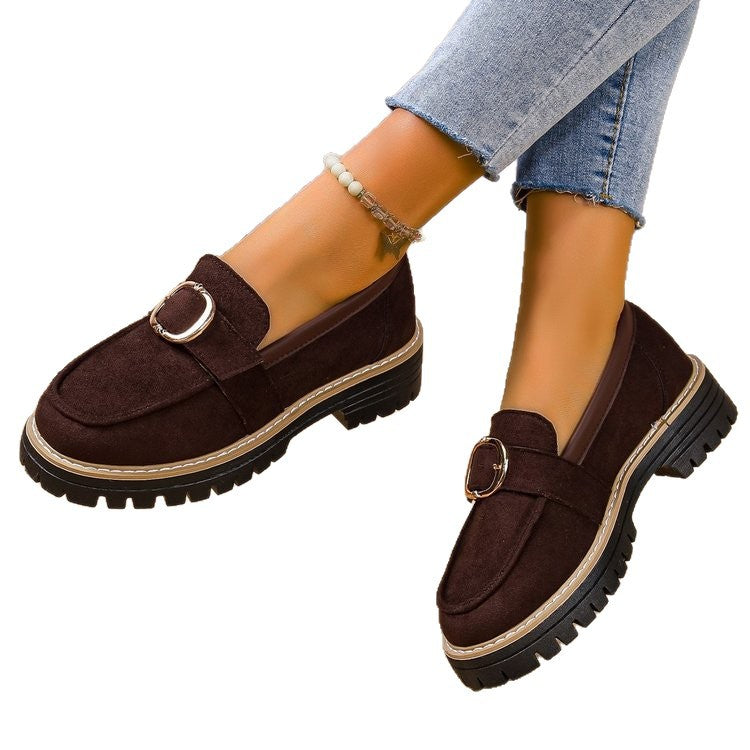 Spring & fallnew arrival buckle thick solelow ankleflats women's cross-border plus size british style retro slip-on flats  supply