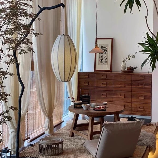 wabi-sabi retro wind branches new Chinese zen floor lamp tea room study atmosphere light fabric lantern fishing lamp