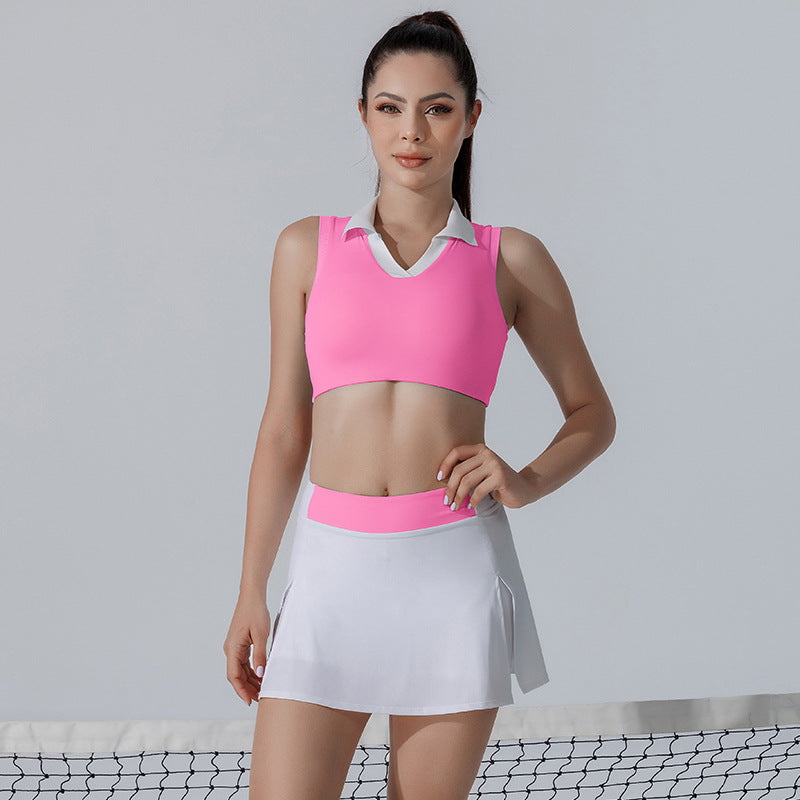 Women's activewear tennis set: customizable short-sleeve two-piece outfit for fitness, yoga, badminton, and outdoor tennis. includes skirt