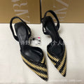 Za2023autumnew arrival high heels fashion pointed toe color matching patchwork woven material high heel sandals women's shoes stylish