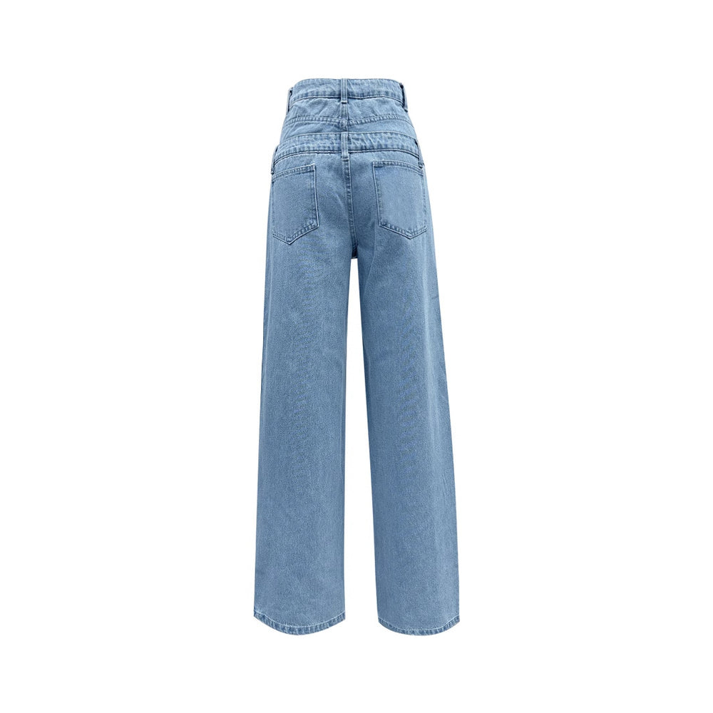 Ready stock - 20755#  cross-border e-commerce women's fashion european and american ins style new autumn/winter double waistband wide leg straight pants