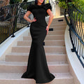 C8519 cross-border  fashion women's summer solid color off-the-shoulder mermaid maxi dress - export evening gown