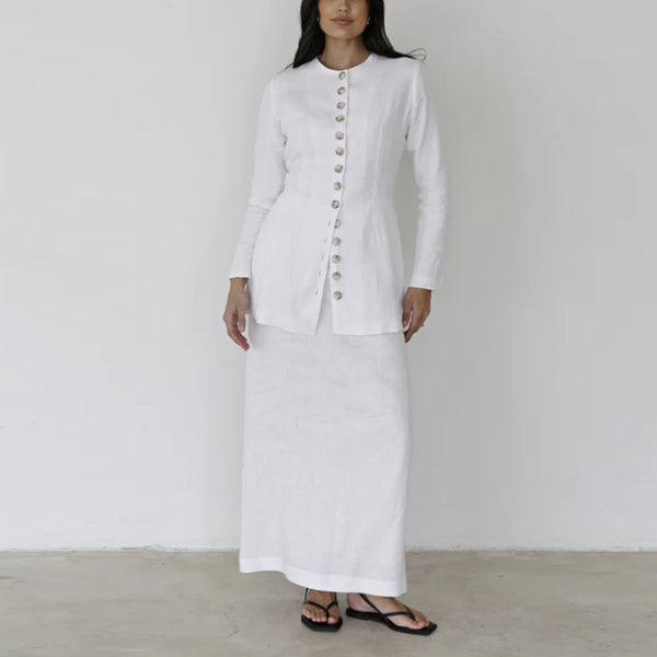 Independent station hot 2024 Dubai Middle East temperament pure cotton breasted cardigan top long skirt set  Europe and the United States