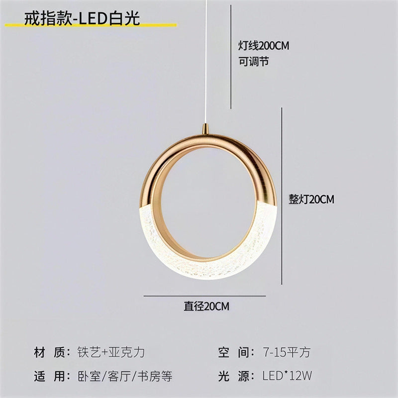 Luxury gold crystal crescent moon ring bedside pendant light - modern minimalist c-ring for bedroom, bar, entryway, and boutique hotel ambiance