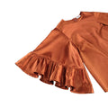 satin bell sleeves casualtwo-piece set elegantwork clothingpure color waist topsloose pantssuitpants