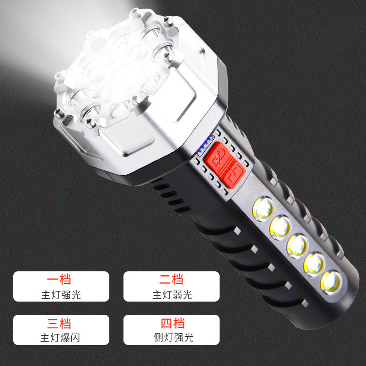 Cross-border new USB strong light charging flashlight side light COB built-in battery electric display LED outdoor home flashlight